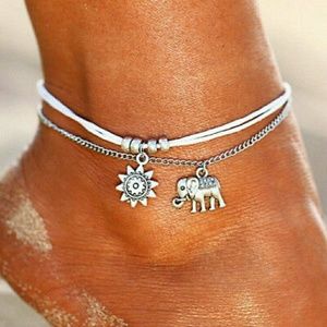 Boho Style Elephant and Sun Anklet Bracelet